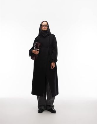 Arket Trench in misto lana nero con spacchi laterali e cintura