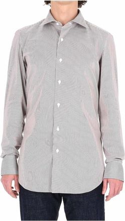 Finamore Camicia sartoriale bacchettata in twill 120s linea Milano - Heren - Casual Overhemden - Bruin - M - Katoen - Overhemden