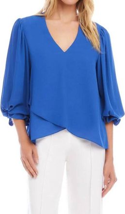 Karen Kane Layered Sleeve Asymmetric Top In French Blue