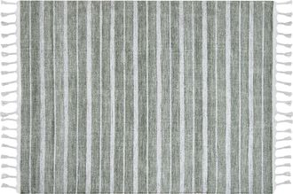 Beliani Alfombra Verde Oscuro Blanco 140 X 200 Cm Pl&aacute;stico Reciclado Patr&oacute;n A Rayas Bademli