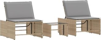 vidaXL Tumbonas 2 Piezas Con Mesa Rat&aacute;n Sint&eacute;tico Beige Vidaxl