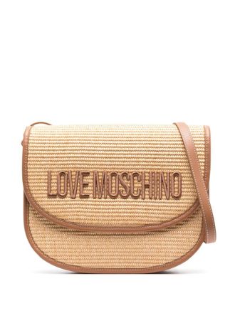 Love Moschino Madame embroidered shoulder bag - women - Polyurethane/Raffia - OS - Neutrals
