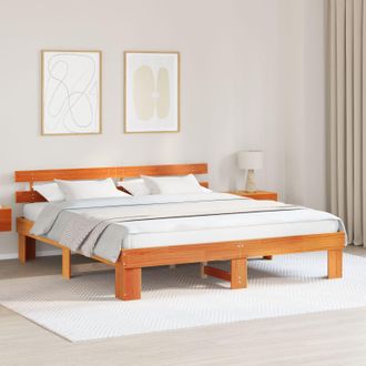 Berkfield Home Bed Frame with Headboard Wax Brown 200x200 cm Solid Wood Pine