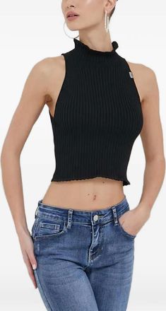 Moschino ruffled sleeveless top - women - Cotton - L - Black
