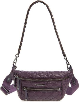MZ Wallace Small Crosby Quilted Nylon Convertible Sling Bag in Raisin at Nordstrom