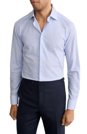 Eton Slim Fit Stripe Stretch Jersey Dress Shirt in Medium Blue at Nordstrom, Size 17.5