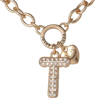Juicy Couture Bubble Letter Necklace for Women with Clear Stones 18+2, Chunky Initial Necklace Gold-Tone in Letter T at Nordstrom