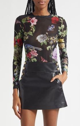 Alice & Olivia Delaina Sheer Mesh Crop Top in Venus Floral at Nordstrom Rack, Size X-Small