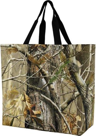 Generic Camouflage Hunting Forests Reusable Grocery Bag Large Capacity Foldable Shopping Tote with Inner Pocket