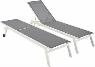 Sweeek Set of 2 multi-position aluminium sun loungers with wheels, Elsa, White, 191x55x94 cm