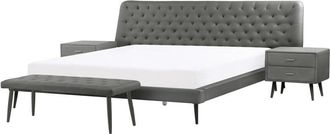 Beliani Beliani - Modern Bedroom Set eu Super King Size 6ft Bed 2 Bedside Tables Bed Bench Grey Essonne