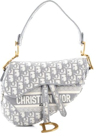 Dior Borsa a spalla Saddle media in tela con motivo Oblique e logo - Grigio