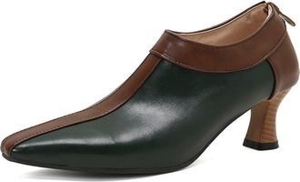 Generic Women Pointed Toe Ankle Shoes Solid Color Block Back Zipper Curved Heel Contrast Panel Narrow Toe Cap Non Slip Durable Comfortable Daily Shoes,Green,9