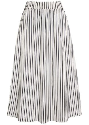 Maria McManus Striped Cotton Midi Skirt - White - S (UK8-10 / S)
