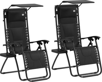 OUTSUNNY 2 Pcs Zero Gravity Lounger Chair - Folding Reclining Chair - Black | TJ Hughes