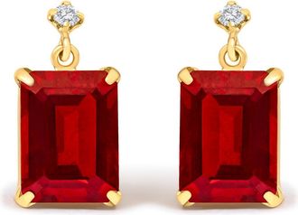 House of Brilliance 18K Yellow Gold Rectangular Emerald-Cut Garnet and Diamond Dangle Earrings at Nordstrom