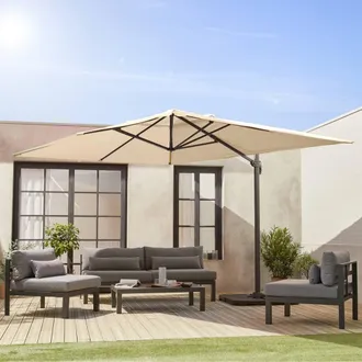 Sweeek 3x4m Offset Rectangular Parasol With 50x50cm Weighted Slabs in Beige | Size: 50x50 cm