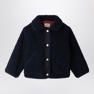 BONPOINT Navy blue Moline reversible jacket in sherpa-effect fleece