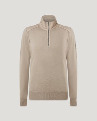 Belstaff Kilmington Quarter Zip Jumper Mens Merino Wool Dark Sand Size 2XL