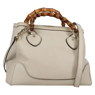 Gucci Diana Bamboo Top Handle Tote Leather White Leather Handbag (Pre-Owned)