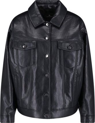 Anine Bing Black Leather Blend Rory Jacket With Classic Collar