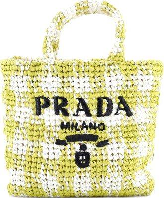 Prada Logo Raffia Small tote bag - Geel