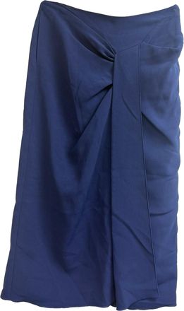 Roland Mouret Gathered Midi Skirt in Navy Blue Viscose