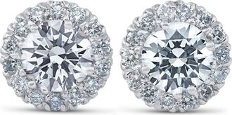 Pompeii3 F/VS 3Ct Round Halo Diamond Studs 14k White Gold Lab Grown 11.5mm
