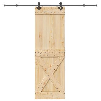 Berkfield Home Sliding Door with Hardware Set 70x210 cm Solid Wood Pine in Brown