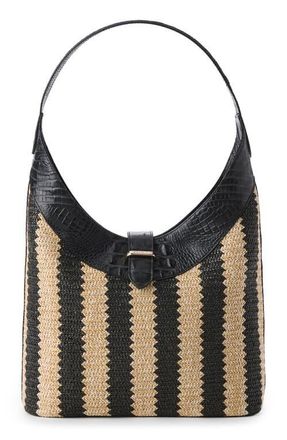 Brahmin Gwynne Croc Embossed Leather Shoulder Bag in Black at Nordstrom