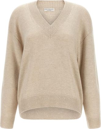 Brunello Cucinelli Beige V Neck Sweater