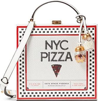 Kate Spade New York Slice Printed Spazzolato Leather 3-D Pizza Box Top-Handle Womens Handbags, Leather/Satin