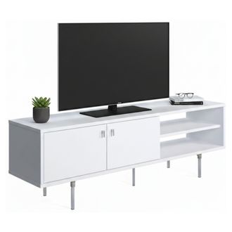 Dmora Mueble Tv Militello, Un Estante, 3 Compartimentos, Puertas Abatibles, 140x35x45h Cm Blanco
