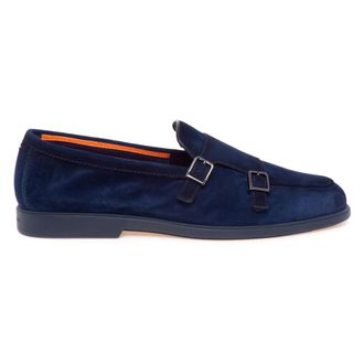 Santoni Suede Double-Buckle Loafer - male - Santoni - Loafers - Blue - 7 1/2 UK - Shoes