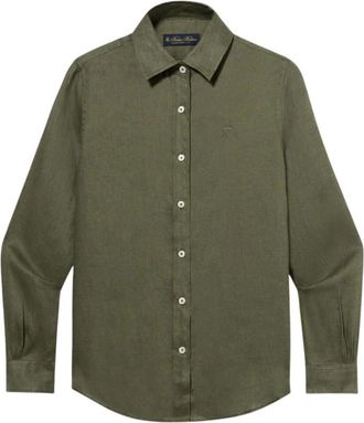 Brooks Brothers Linnen Overhemd met Logo - Dames - Overhemden - Groen - M - Linnen - Overhemden