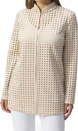 Joseph Ribkoff Laser Cut Suede Cover Up Jacket In Beige Gold
