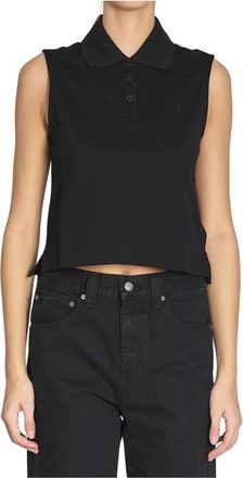 Saint Laurent Tops, Dames, Zwart, S, Katoen, Cassandre Polo Shirt