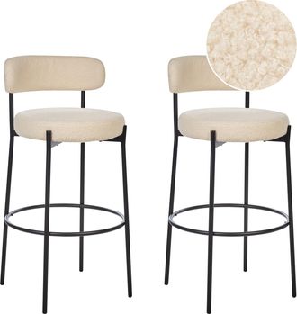 Beliani Beliani - Conjunto De 2 Sillas De Bar Boucl&eacute; Patas De Acero Negro Con Tapas Sin Reposabrazos Comedor Beige Claro Allison