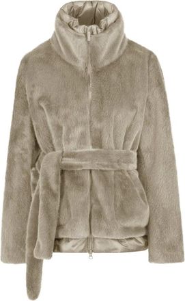 Bomboogie Jas met hoge kraag van imitatiebont - Dames - Jassen - Beige - Maat: 2XL Leer