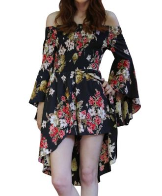 Angie Floral Walk Through Romper In Black
