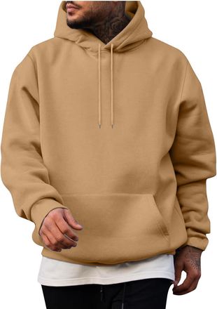 Generic Hoodies for Men UK Oversized Gym Hoodie Long Sleeve Hooded Sweatshirts with Pocket Plain Colour Classic Jumpers Drop Shoulder Casual Pullover Fashion 