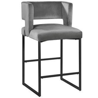 Best Master Furniture Lynx Gray Velvet Bar Stools in Matte Black (Set of 2)