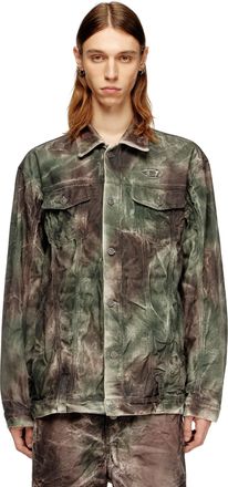 Diesel Trucker jacket in crinkled camo canvas - Jackets - Unisex - Multicolor