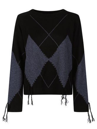 Pinko Berna Cropped Black Argyle Sweater