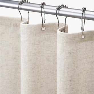 OEM Cortina De Ducha De Lino Texturizado De Estilo Bohemio R&uacute;stico Para Ba&ntilde;o, Color Crema, 180 X 180 Cm