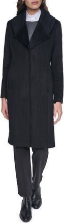 Cole Haan Oversize Collar Wool Blend Coat in Black at Nordstrom, Size 14