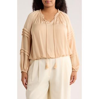 Daniel Rainn Tie Front Long Sleeve Satin Top in Champagne at Nordstrom Rack, Size 2X