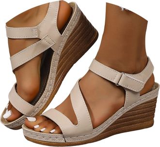 Generic Wedge Sandals for Women - Strappy Platform Sandals with Arch Support Cute Summer Open Toe Ankle Strap Wide Width Platform Dressy Slip-On Sandals Outdo