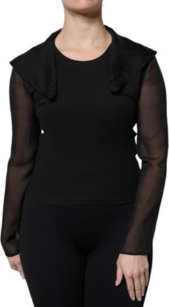 Dolce & Gabbana Womens Black Silk Sheer Long Sleeves Blouse Top