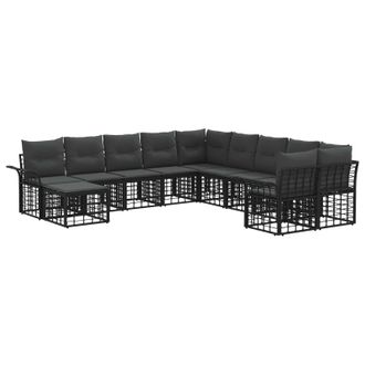 vidaXL Conjunto De Sof&aacute;s De Exterior 11 Pcs Negro Y Gris Oscuro Vidaxl